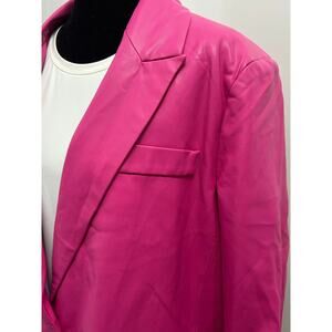 Hot Pink Faux Leather Blazer Large Sans Souci Barbiecore Vegan Jacket